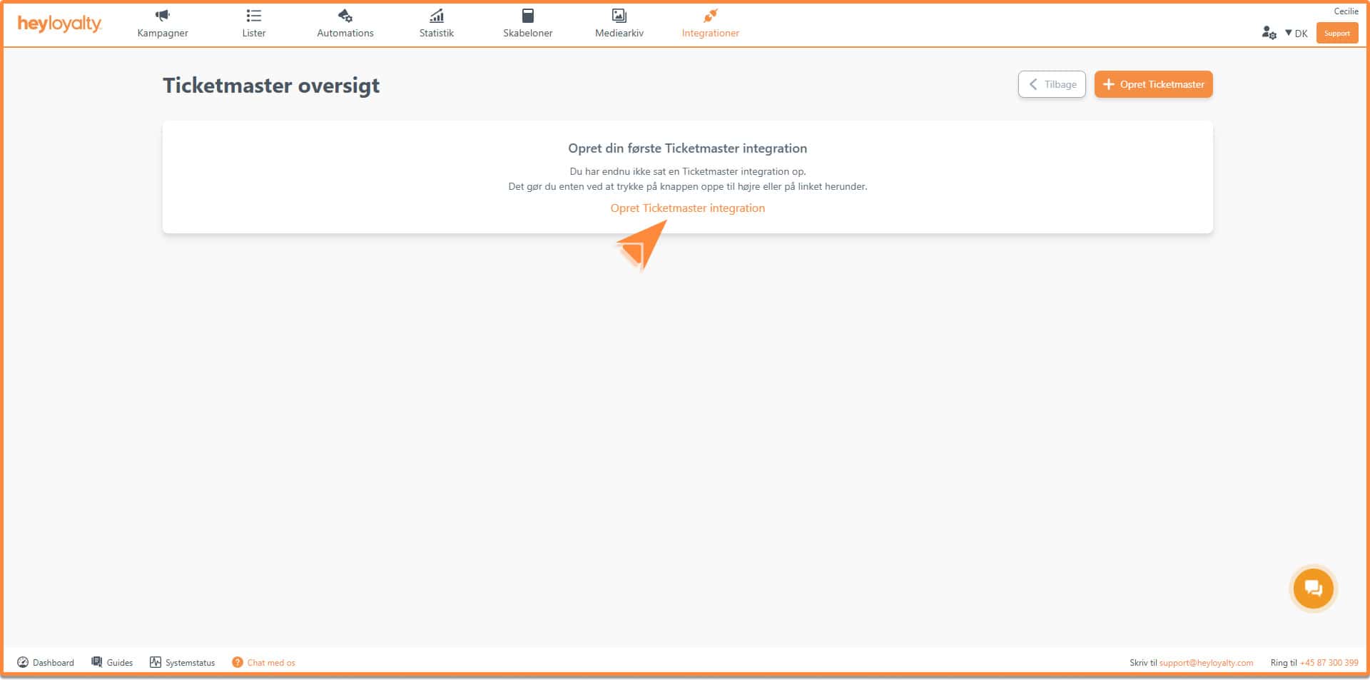 Opsæt Ticketmaster integration